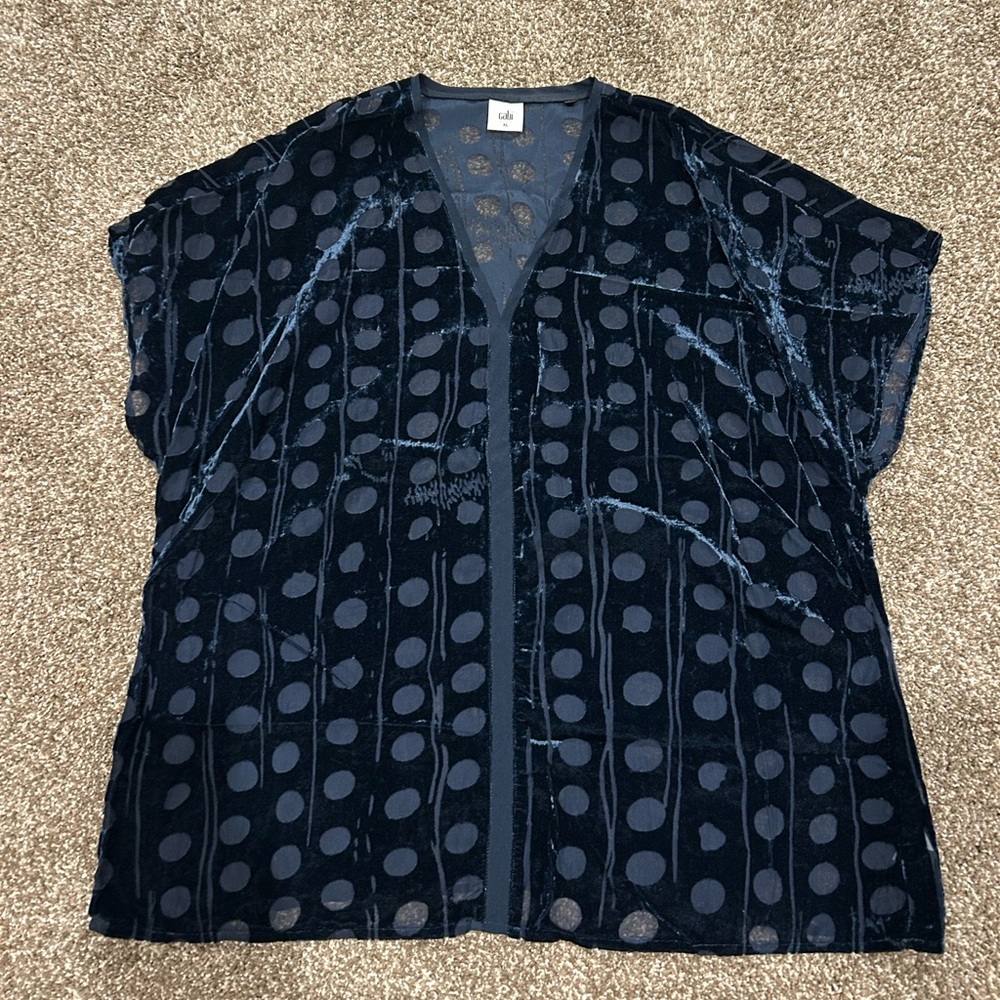 CAbi Navy Sheer Polka Dot Blouse